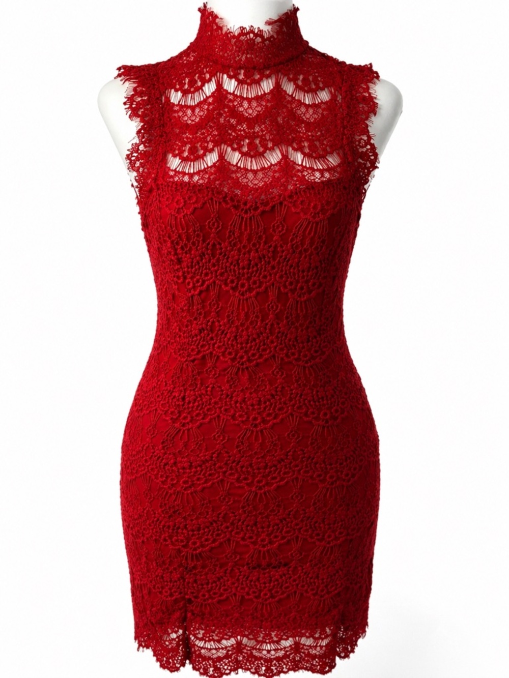 Free People Red Lace Bodycon Mini Dress XS Open Back Halter NWT